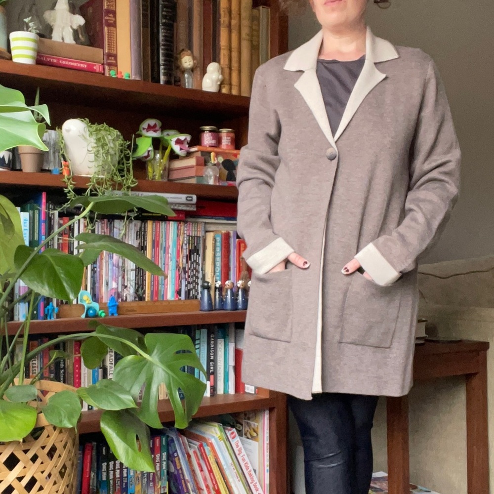 Dolce Stella greige one button long cardigan